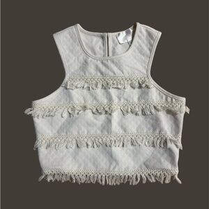 J.O.A. Cream Fringe Crop Top